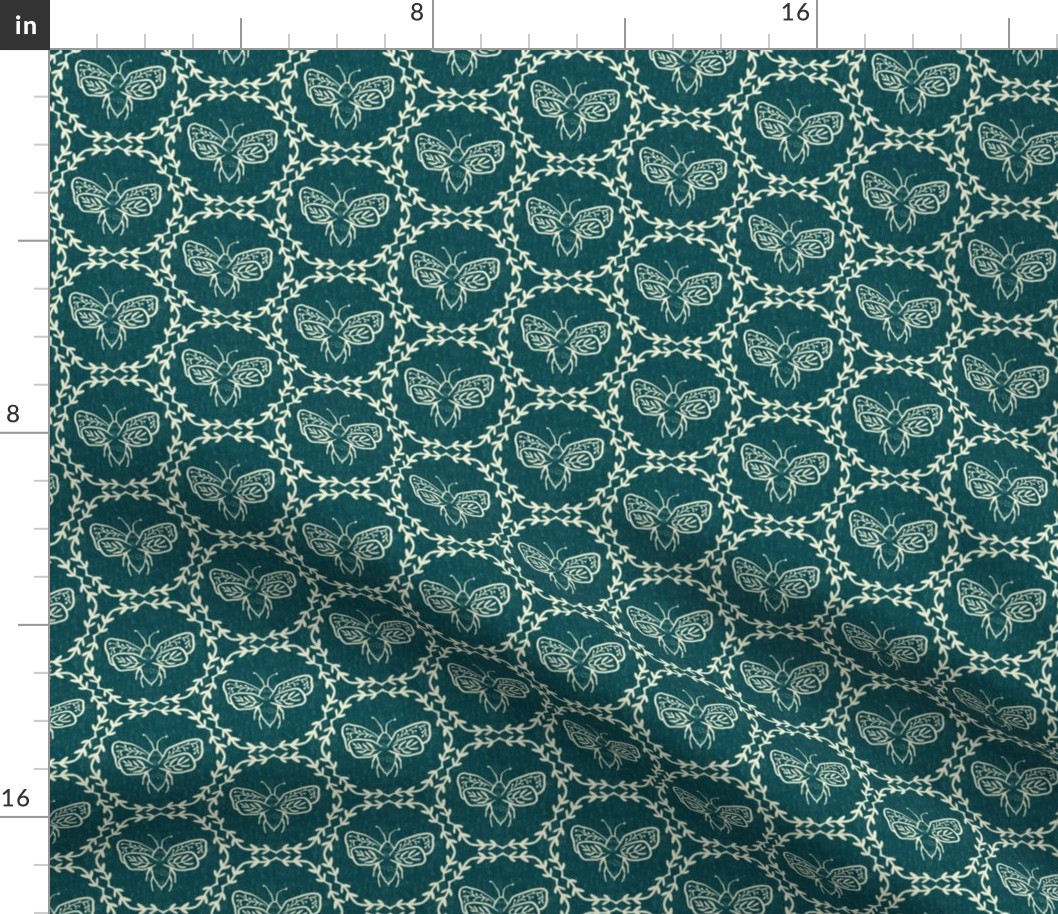 Small scale- Blockprint bees - jungle green  teal