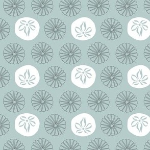 Sand dollars - grey and white on sea glass