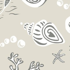 Large - Turtles, shells and starfish underwater - neutral colors