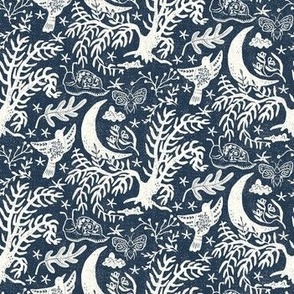 Small scale- Block print adventure- navy/natural 