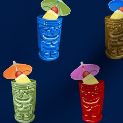 Tiki Mugs Retro Hawaiian Tropical Drinks - Navy Blue