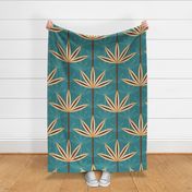 Palm Springs Damask (no texture) - teal - mid century, palm trees, mid century modern, palm leaves, mid mod, tropical trees 