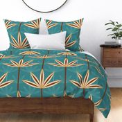Palm Springs Damask (no texture) - teal - mid century, palm trees, mid century modern, palm leaves, mid mod, tropical trees 