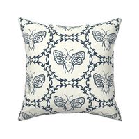 Block print bees - natural with navy 