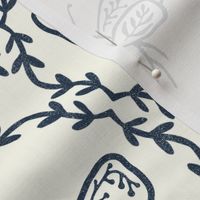 Block print bees - natural with navy 