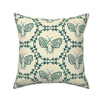 Block print  bees - jungle green teal - inverse