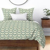 Block print  bees - jungle green teal - inverse