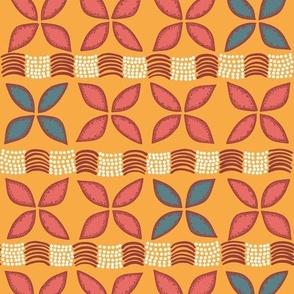 Small Hand-drawn Quad-Leaves (Saffron Ground)
