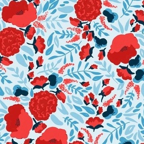 Gouache Floral Red White and Blue