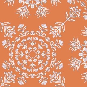 Fake Silver Floral Kaleidoscopes with Hidden Butterflies on Orange