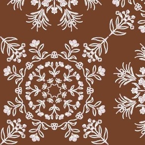 Fake Silver Floral Kaleidoscopes with Hidden Butterflies on Brown