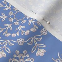 Fake Silver Floral Kaleidoscopes with Hidden Butterflies on Sky Blue
