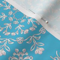 Fake Silver Floral Kaleidoscopes with Hidden Butterflies on Turquoise Blue