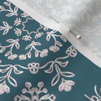 Fake Silver Floral Kaleidoscopes with Hidden Butterflies on Teal Blue