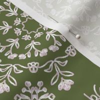 Fake Silver Floral Kaleidoscopes with Hidden Butterflies on Sage Green