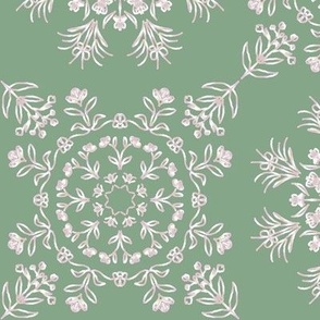 Fake Silver Floral Kaleidoscopes with Hidden Butterflies on Mint Green