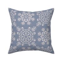 Fake Silver Floral Kaleidoscopes with Hidden Butterflies on Blue Gray