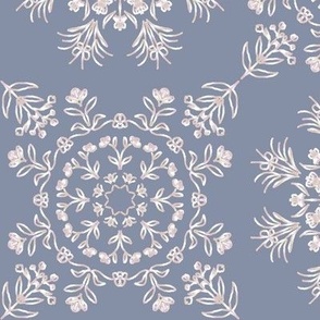 Fake Silver Floral Kaleidoscopes with Hidden Butterflies on Blue Gray