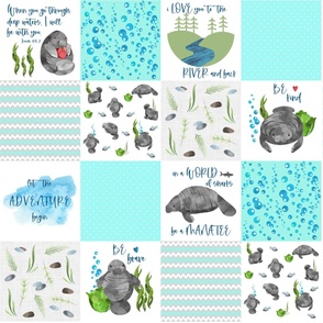 Manatees Patchwork Quilt / Cheater Quilt Blue