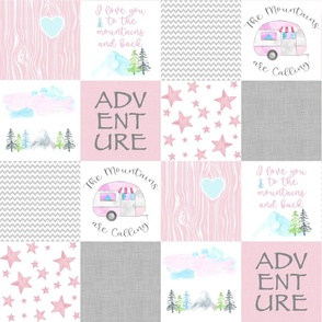 Mountain Adventure Whole Cloth Cheater Quilt / Girl / Pink