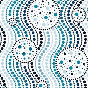Infinite Dots- Space Stripes Bohemian Mandala- Azure Blue Ombre on White- Large Scale
