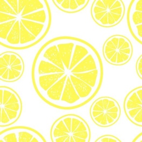Yellow lemon slices on white backgr_large scale