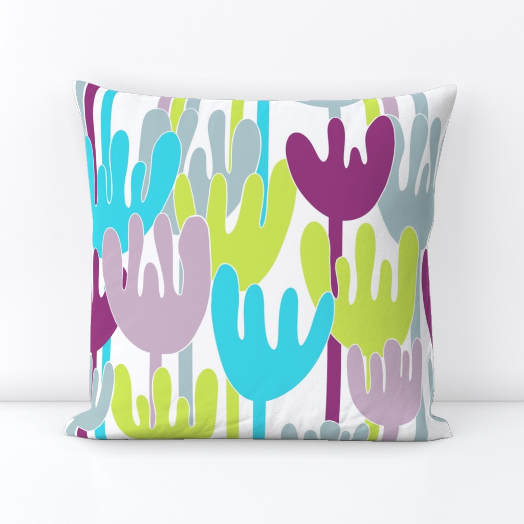 556 $ - Bold minimalist Matisse inspired abstract floral in turquoise , lime green and purple - bold and vibrant wallpaper and bed linen and home decor items 