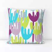 556 $ - Bold minimalist Matisse inspired abstract floral in turquoise , lime green and purple - bold and vibrant wallpaper and bed linen and home decor items 