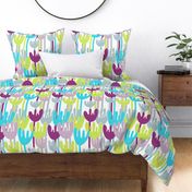 556 $ - Bold minimalist Matisse inspired abstract floral in turquoise , lime green and purple - bold and vibrant wallpaper and bed linen and home decor items 