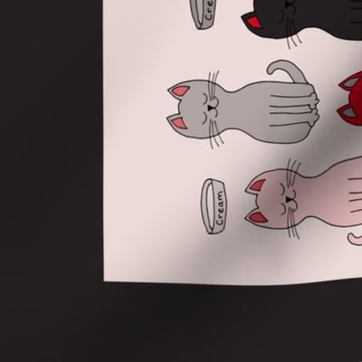 423 - Red, grey and black kitty cats in a row tea towel and wall-hanging - for teacher gifts, birthday gifts