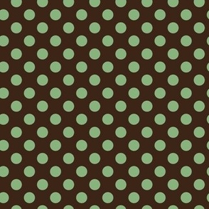 Chocolate Brown and Pale Teal Green classic polka dots, small scale for home decor, cotton duvet covers, minimalist curtains, kids apparel, pet accessories
