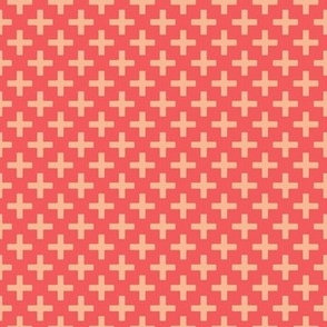 Watermelon Pink and Blush graphic plus crosses, minimalist coordinate, large scale for home decor, bold grasscloth wallpaper, cute cotton sheet sets, vibrant cotton duvet cover and kids apparel.