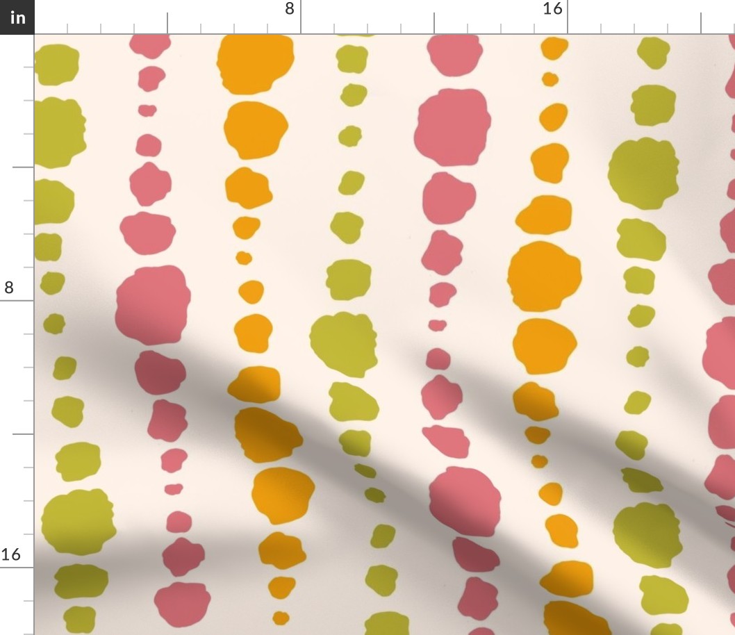 Jumbo scale watermelon pink, lime green and marigold orange organic spots, for large scale decor items like cotton duvet covers, peel and stick wallpaper, festive table linen and bedroom curtains.