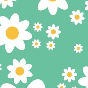 Retro style modern daisy floral - jumbo scale for kids summer apparel, floral pjs, home decor, kitchen linen, quilting and bagmaking