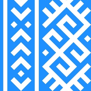 Power of Harmony - Union - Slavic Geometric Line - Stripe Dodger Blue White Folk Motive Ornament - Mega Large