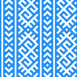 Power of Harmony - Union - Slavic Geometric Line - Stripe Dodger Blue White Folk Motive Ornament - Large