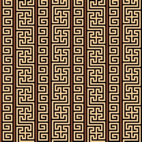 Ancient Greek Mythical Classic Key Swirls Waves  - Modern Simple Greece Geometric Traditonal Ornament - Black Light Orange Brown in Terracotta Tiles Style - Vertical Stripe - Middle