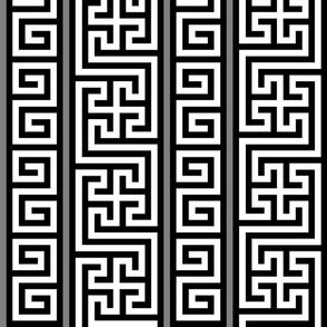 Ancient Greek Mythical Classic Key Swirls Waves  - Modern Simple Greece Geometric Traditonal Ornament - White Black Grey - Vertical Stripe - Large