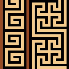 Ancient Greek Mythical Classic Key Swirls Waves  - Modern Simple Greece Geometric Traditonal Ornament - Black Light Orange Brown in Terracotta Tiles Style - Vertical Stripe - Mega Large