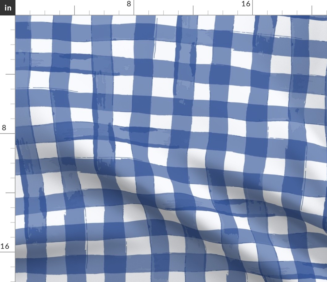 watercolour gingham in navy blue wallpaper XL scale tablecloth check by Pippa Shaw