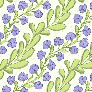 Floral diagonal stripes of lilac flowers and honeydew foliage