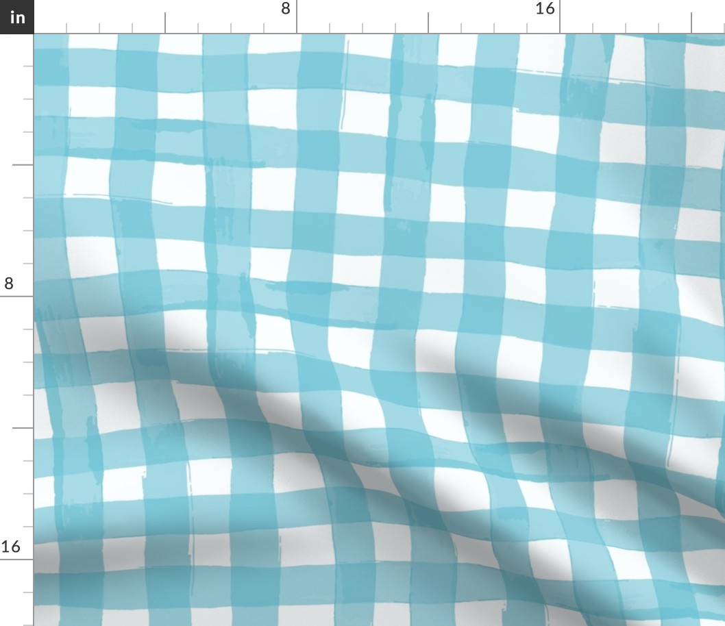 watercolour gingham in turquoise wallpaper XL scale tablecloth check by Pippa Shaw
