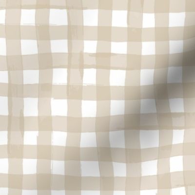 watercolour gingham in natural linen beige large scale tablecloth check by Pippa Shaw