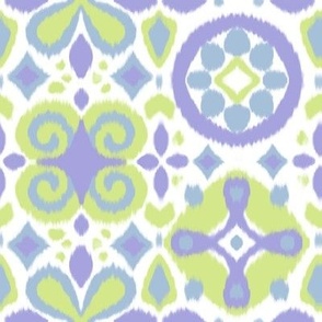 spring Ikat #3.  Petal solids coordinate (Lilac, sky blues and honeydew)