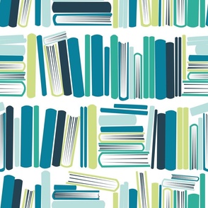 Normal scale // Bookish soul // white bookshelf background nile blue aqua green and turquoise blue books