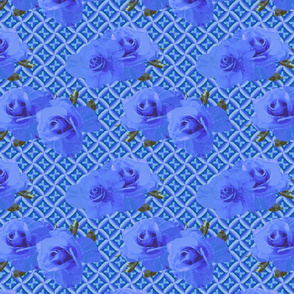 Periwinkle Roses on a Royal Lattice