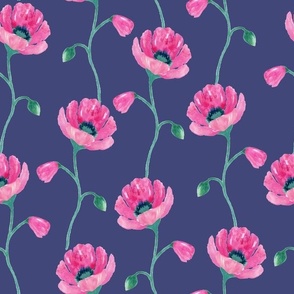 watercolor hot pink flowers on blue