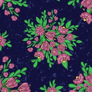 Large scale peony pink green navy blue floral