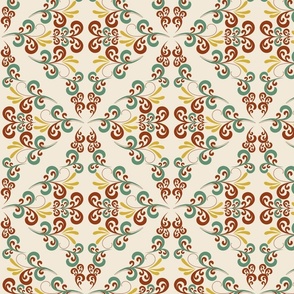 rust gold green damask