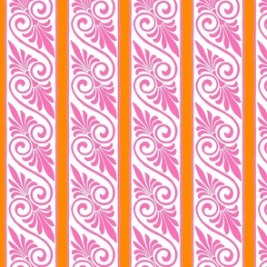Greek Key Stripe in Hibiscus Pink & Tangerine